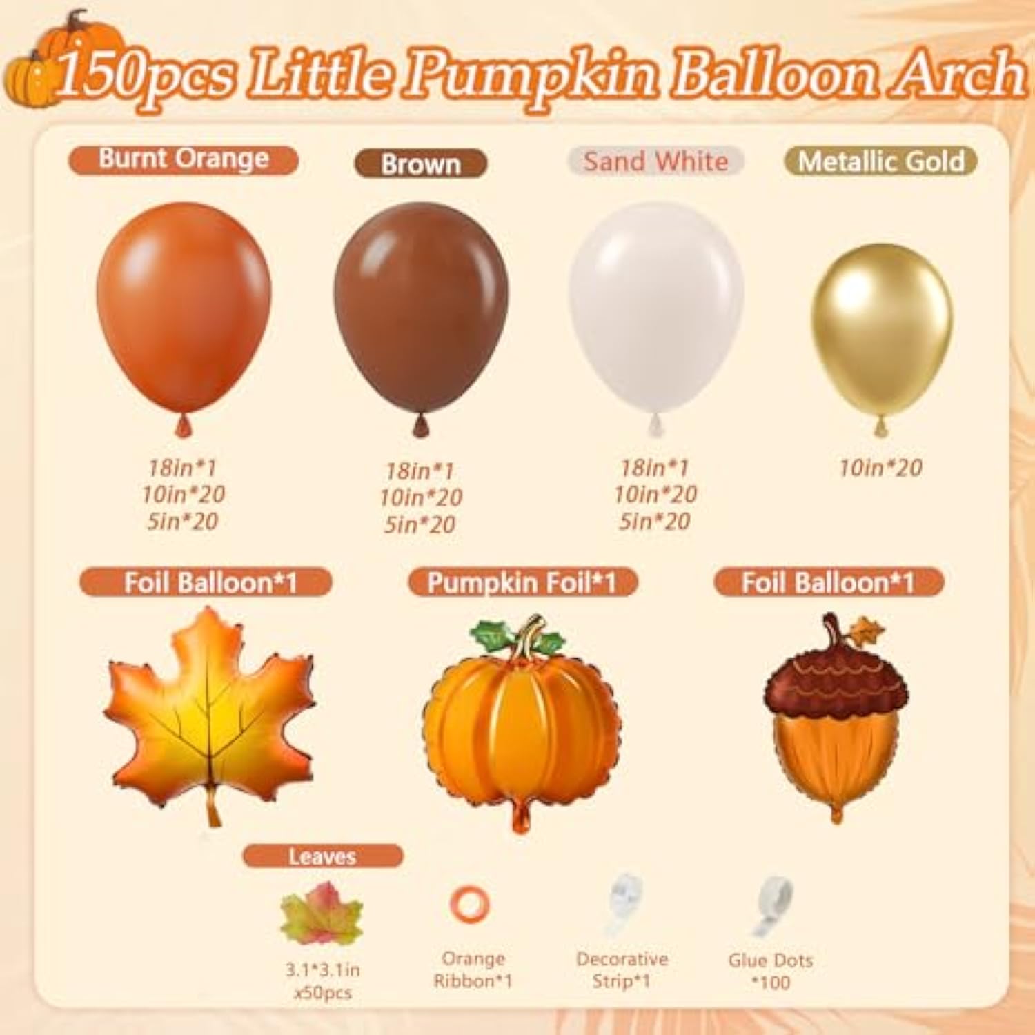 150PCS Fall Balloon Arch Kit with Brown Orange Balloons for Baby Shower Wedding
