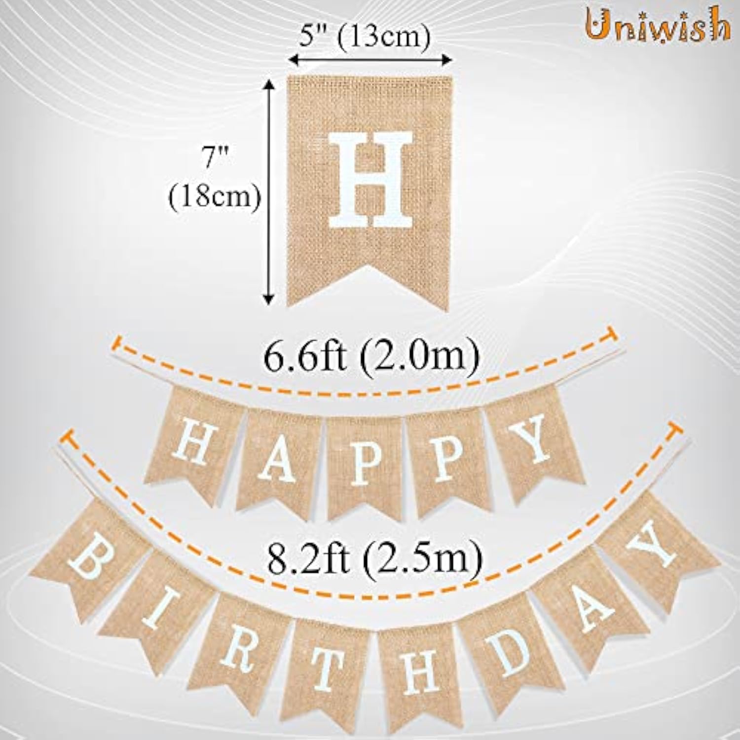 Boho Rustic Happy Birthday Burlap Banner – Neutral Swallowtail Bunting, 2-in-1 Party Decor