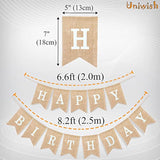 Boho Rustic Happy Birthday Burlap Banner – Neutral Swallowtail Bunting, 2-in-1 Party Decor