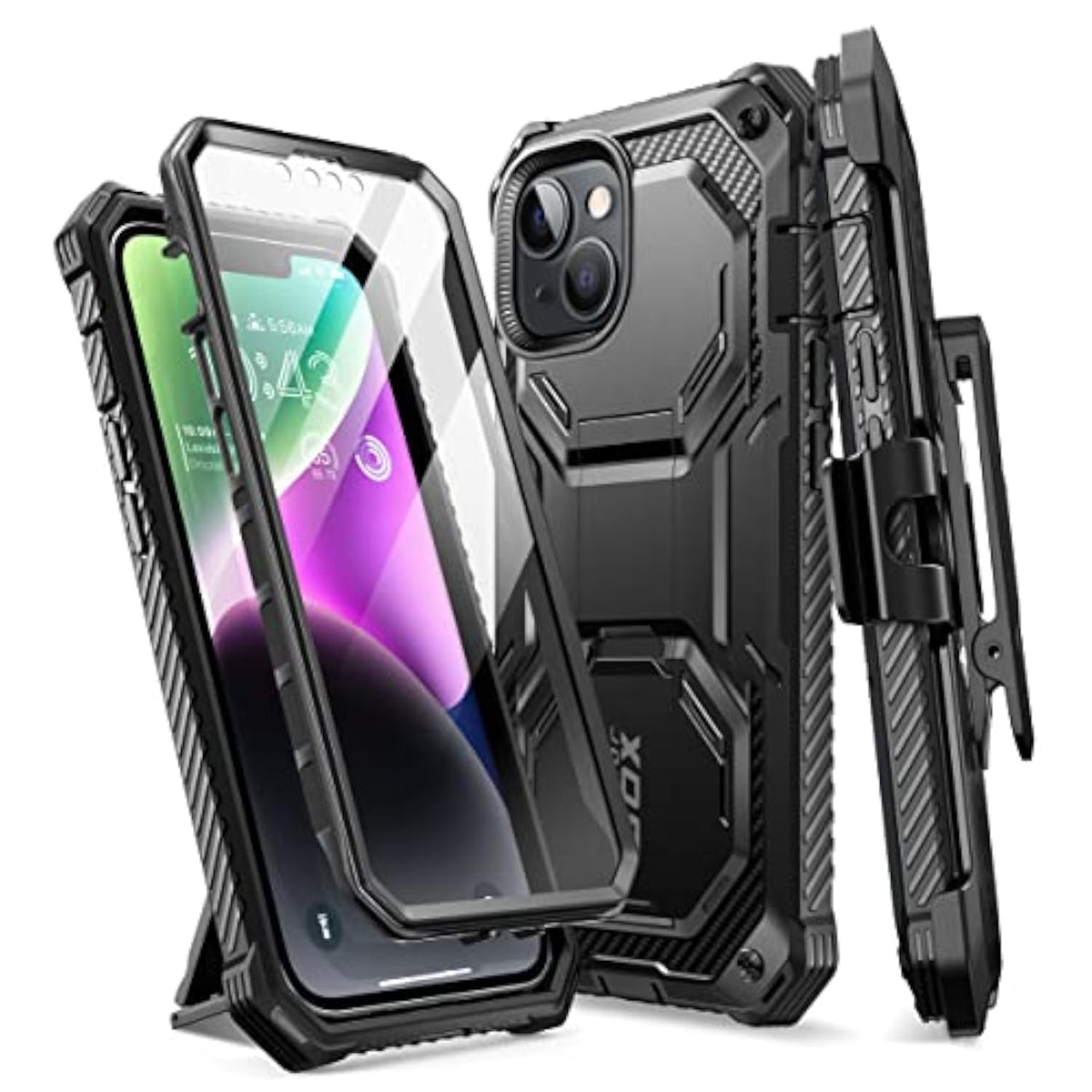i-Blason iPhone 14 (2022) / iPhone 13 (2021) 6.1 inch Case with Built-in Screen Protector, Kickstand Belt Clip [Armorbox] 360 Degree Shockproof Protection (Black)