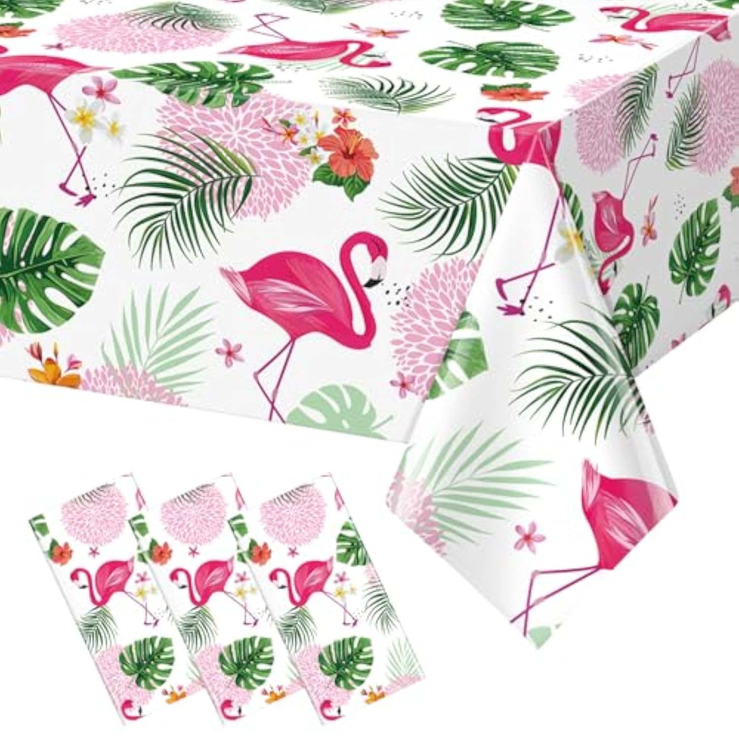 3 Pack Summer Flamingo Tablecloth Party Decorations, Hawaiian Tropical Plastic Table Cloth, Disposable Luau Table Cover For Summer Flamingo Picnic Birthday Party Supplies Decorations, 54” X 108”