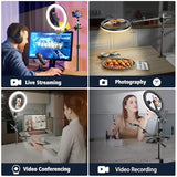 Ring Light with Stand and Phone Holder, Overhead Phone Mount, Phone Stand for Recording, 11 Circle LED Ring Light for Desk with Clamp for Live