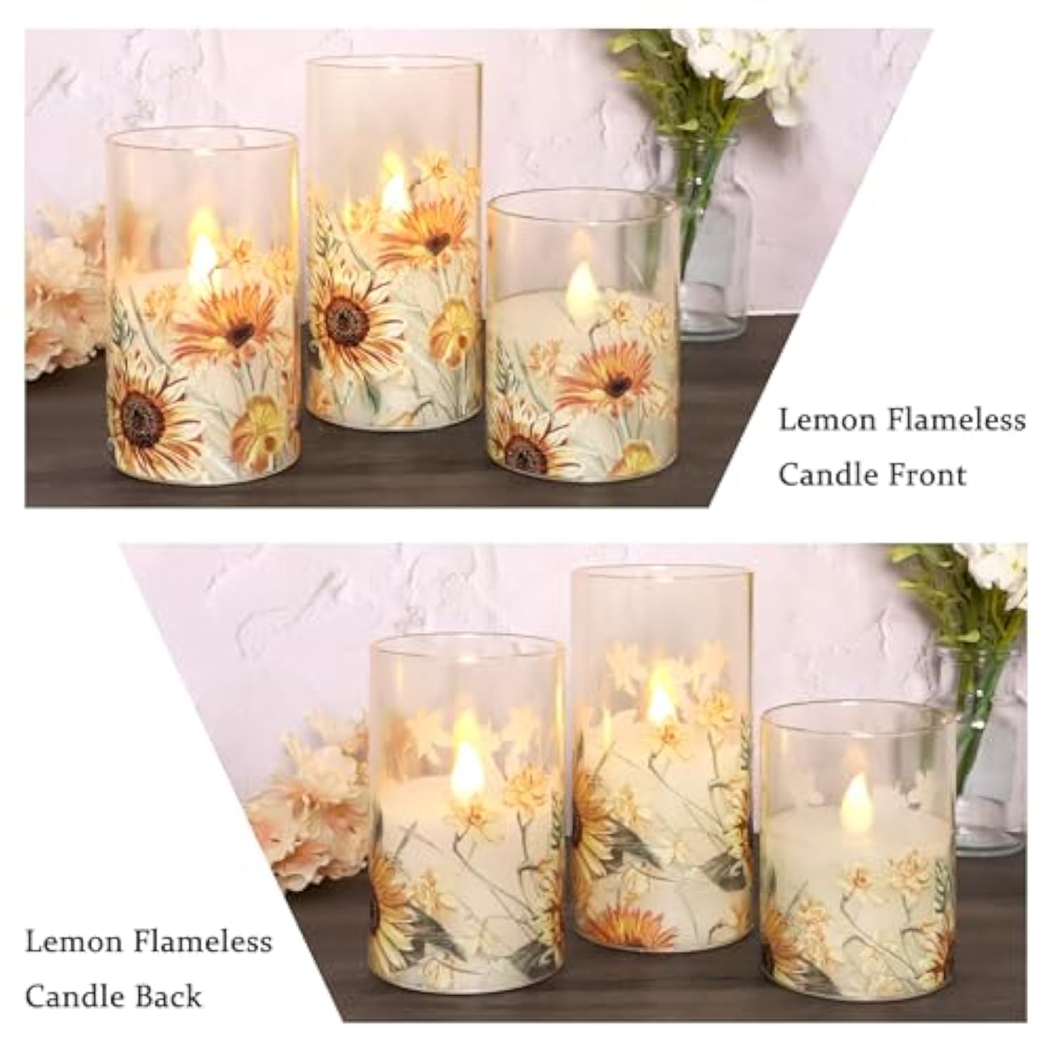Autumn Sunflower Flameless Candles Remote Real Wax Flickering Battery Operated Glass Candles - Home Party Bedroom Birthday Christmas Summer Fall Decorations
