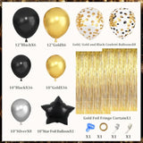 Black And Gold Birthday Party Decorations Kit For Men Women, Cheers Beer Confetti Black Gold Balloon Happy Birthday Banner Fringe Curtains Swirl Circle Dots Tassels Pom Graduation 30Th 40Th 50Th Him