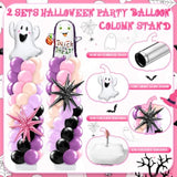 2 Sets Pink Purple Halloween Balloon Column Kit with Ghost Star Foil Balloons Decor