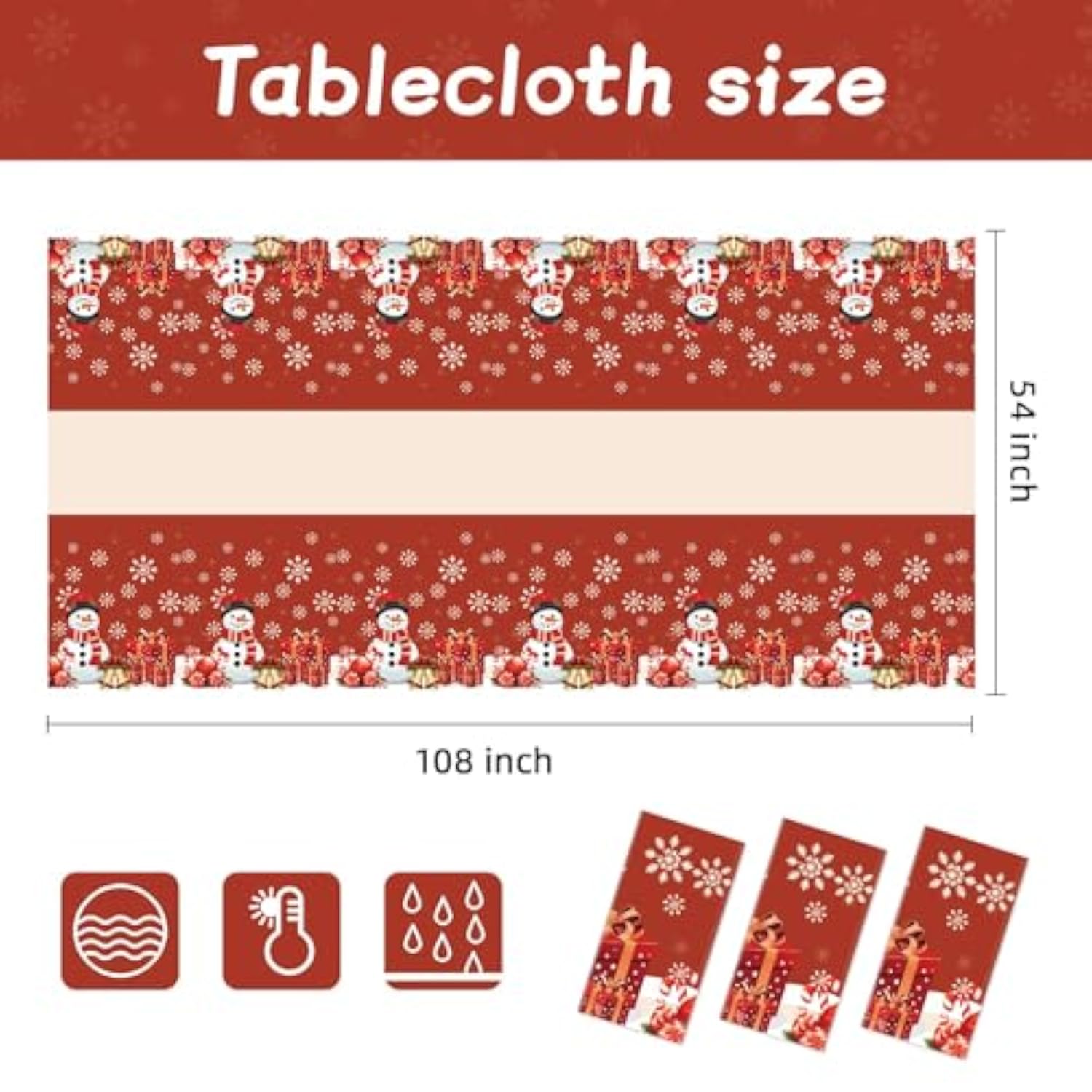 3 Pack Christmas Tablecloths,Disposable Plastic Tablecloths 54" X 108" Christmas Decorations,Xmas Snowman Table Cloths For Party Supplies,Plastic Table Covers For Home,Dinner,Indoor Or Outside