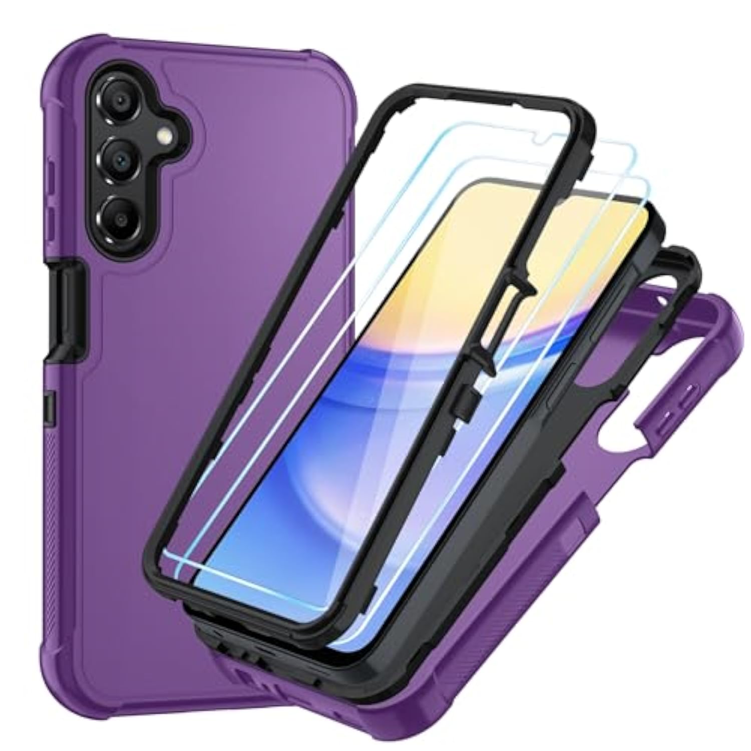 For Samsung Galaxy A14 5G Phone Case Lilac Purple/Black | Hd Screen Protector, Heavy Duty, 3 Layer, Hybrid, Shock Proof, Protective, Rugged Bumper, Pc And Tpu, Cover Case