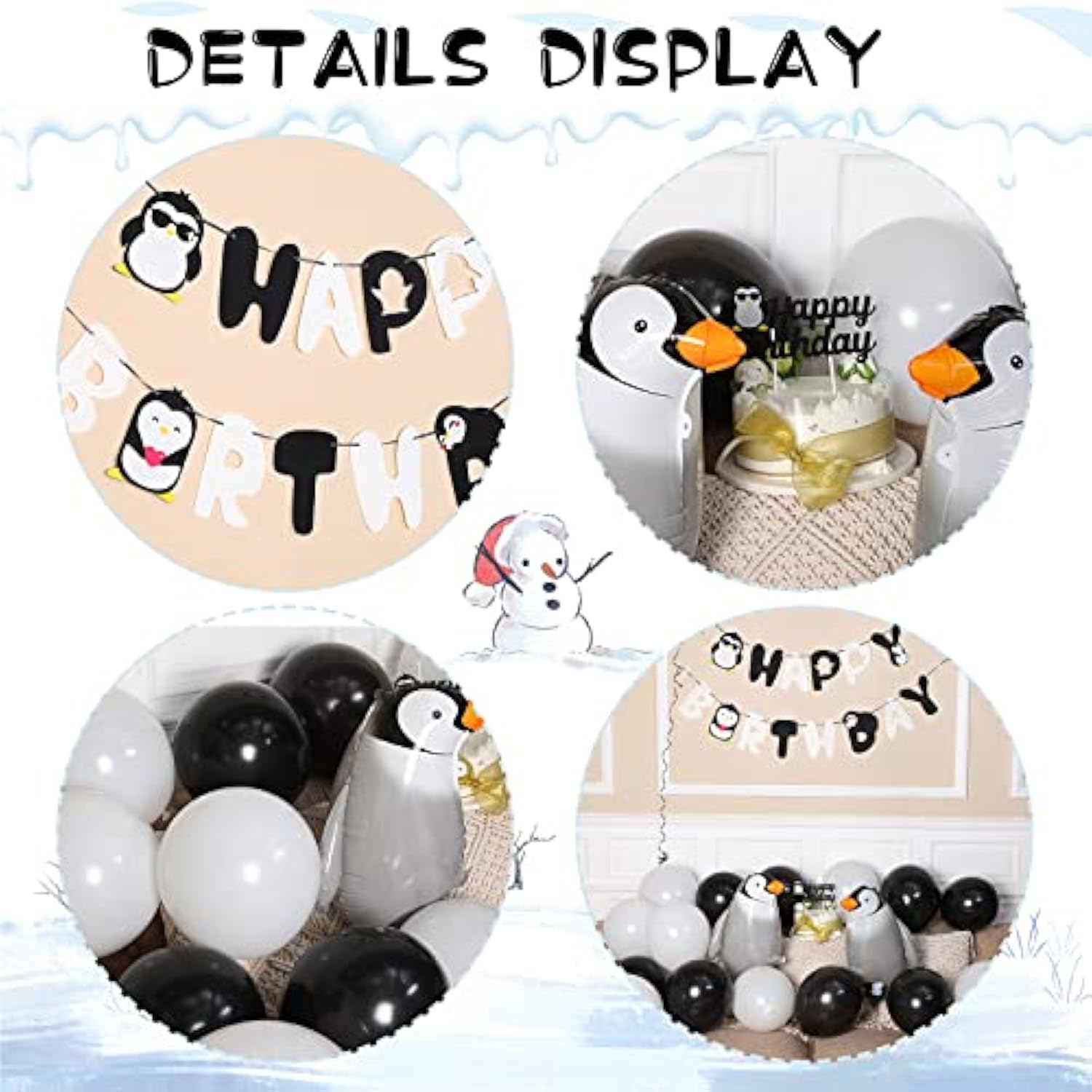 48 Pcs Penguin Birthday Party Decoration Includes Happy Birthday Penguin Banner Walking Balloons Cake Topper Latex Balloons Party Supplies For Winter Baby Shower