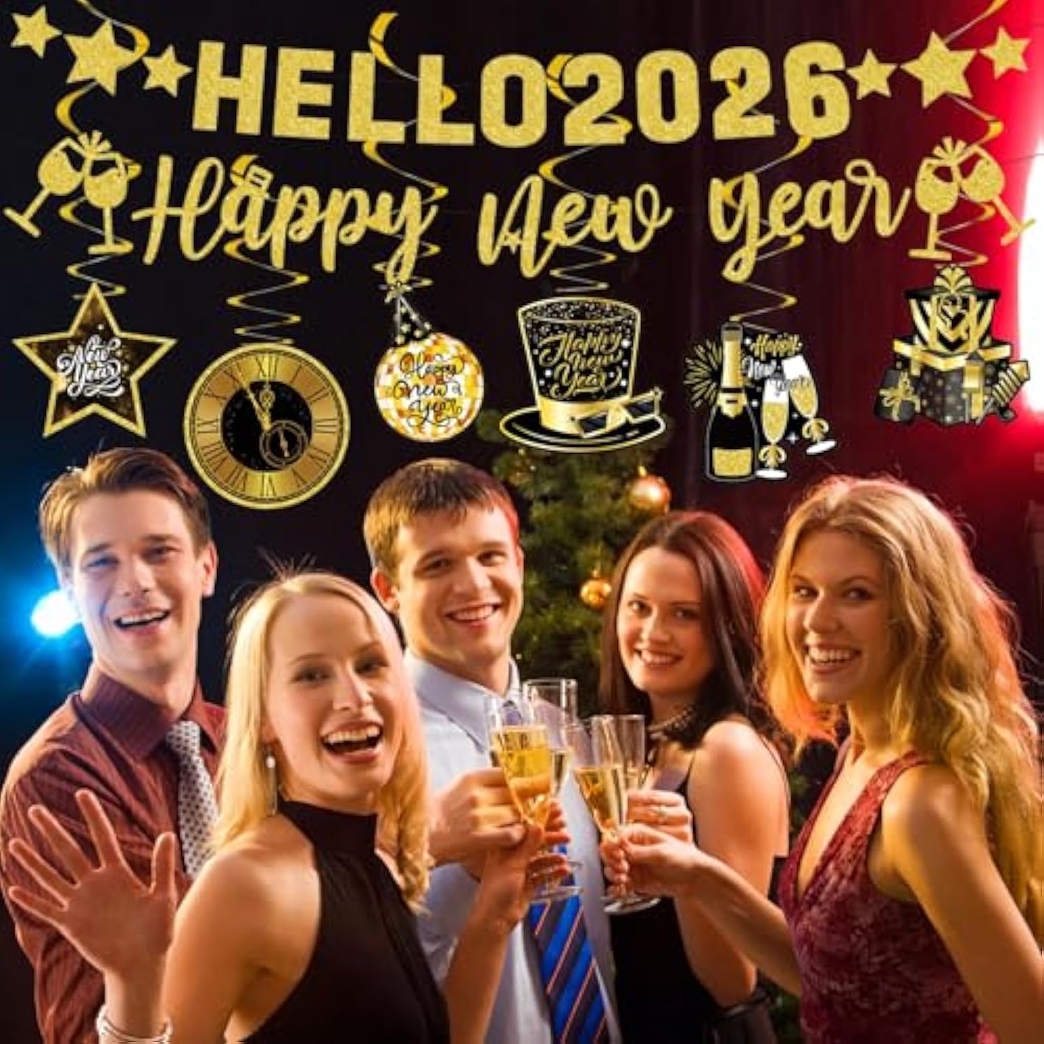Gold Glitter Goodbye 2025 Hello 2026 Banner for New Year’s Eve Party Decor
