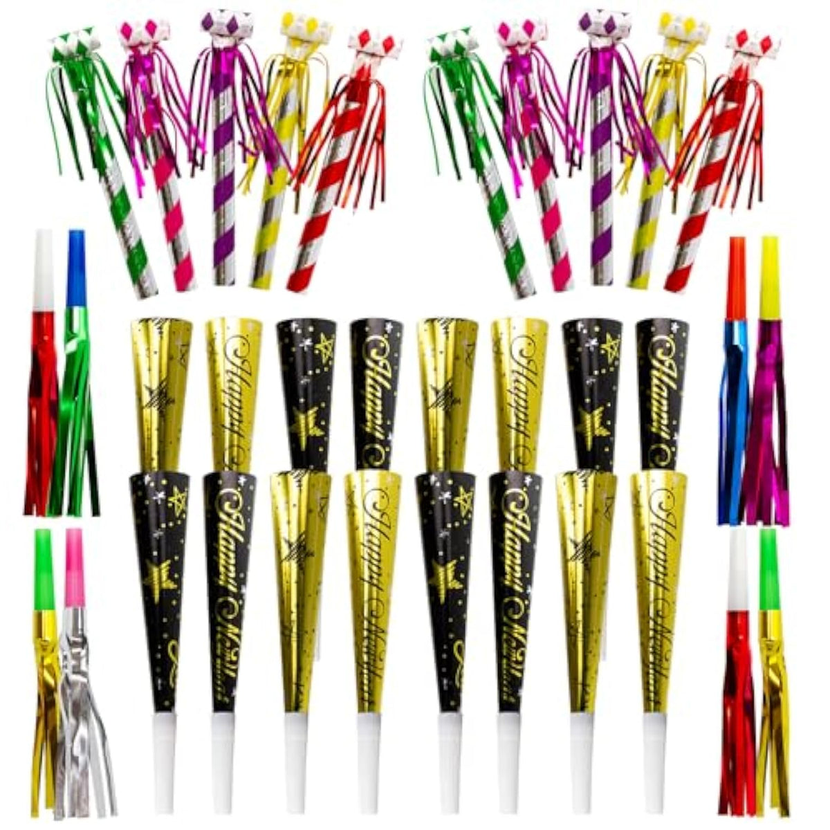50pcs New Year Noise Makers Horns & Tassels for NYE Party Favors