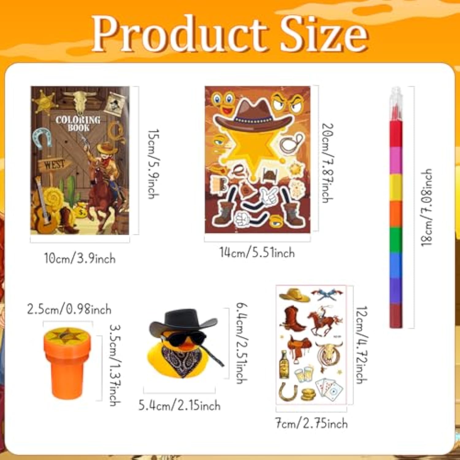 72 Pcs Western Cowboy Party Favors, Wild West Coloring Books, Stickers, Tattoos, Stampers, Rubber Ducks, Rainbow Pencils, Barn Party Supplies, Birthday Goodie Bag Fillers, Prize Bulk Set