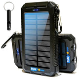 Solar Charger Power Bank 20000Mah, Portable Solar Pone Charger With Compass,Carabiner, Whistle,Flashlights,Solar Panel Charger,Camping Gear Accessory (Black)