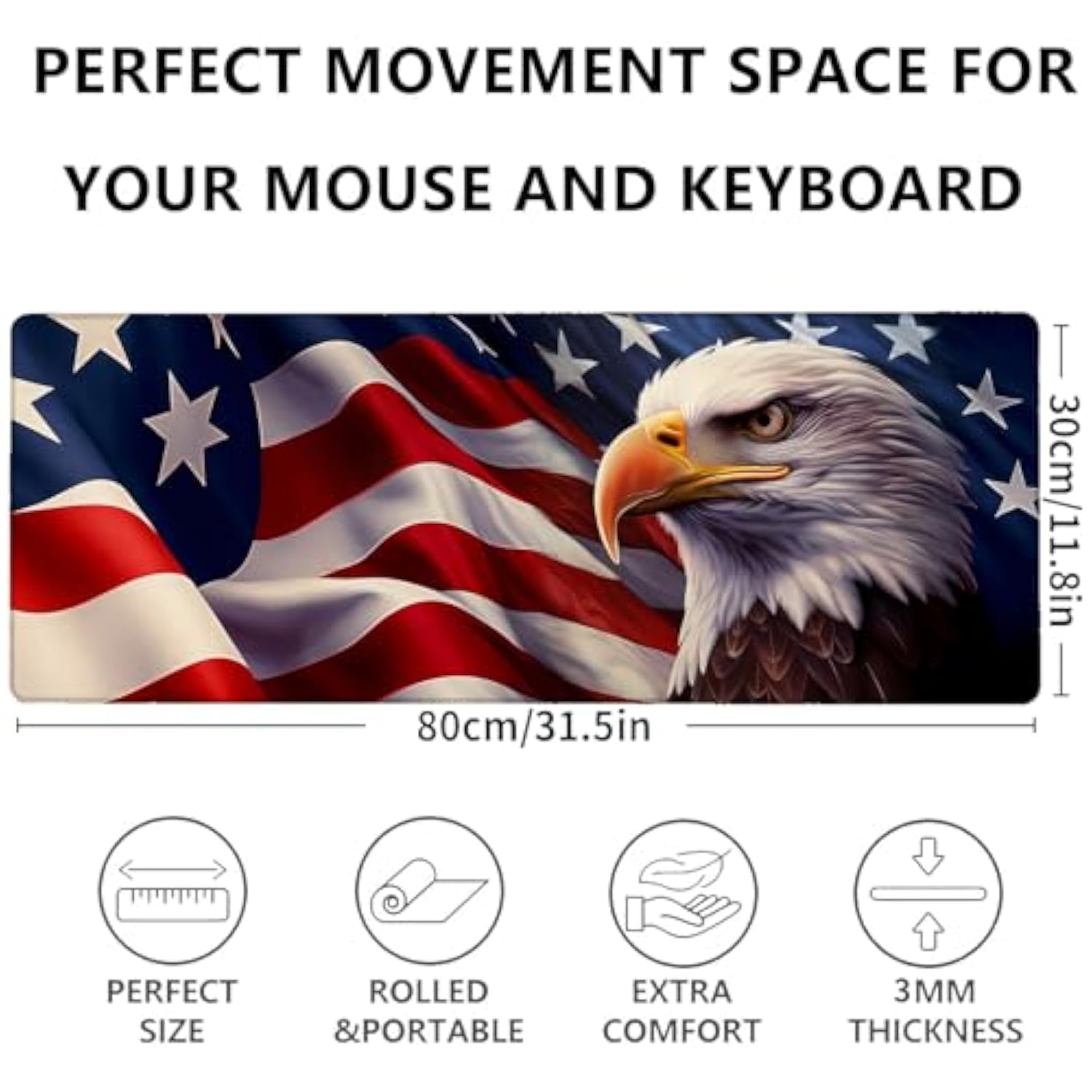 Eagle Gaming Mouse Pad 31.5X11.8In,American Flag Large Extended Desk Mat With Non-Slip Rubber Base,Bald Bird Big Mousepad For Laptop Computer Pc,For Gamer Office Home Decor,Deskmat Gifts