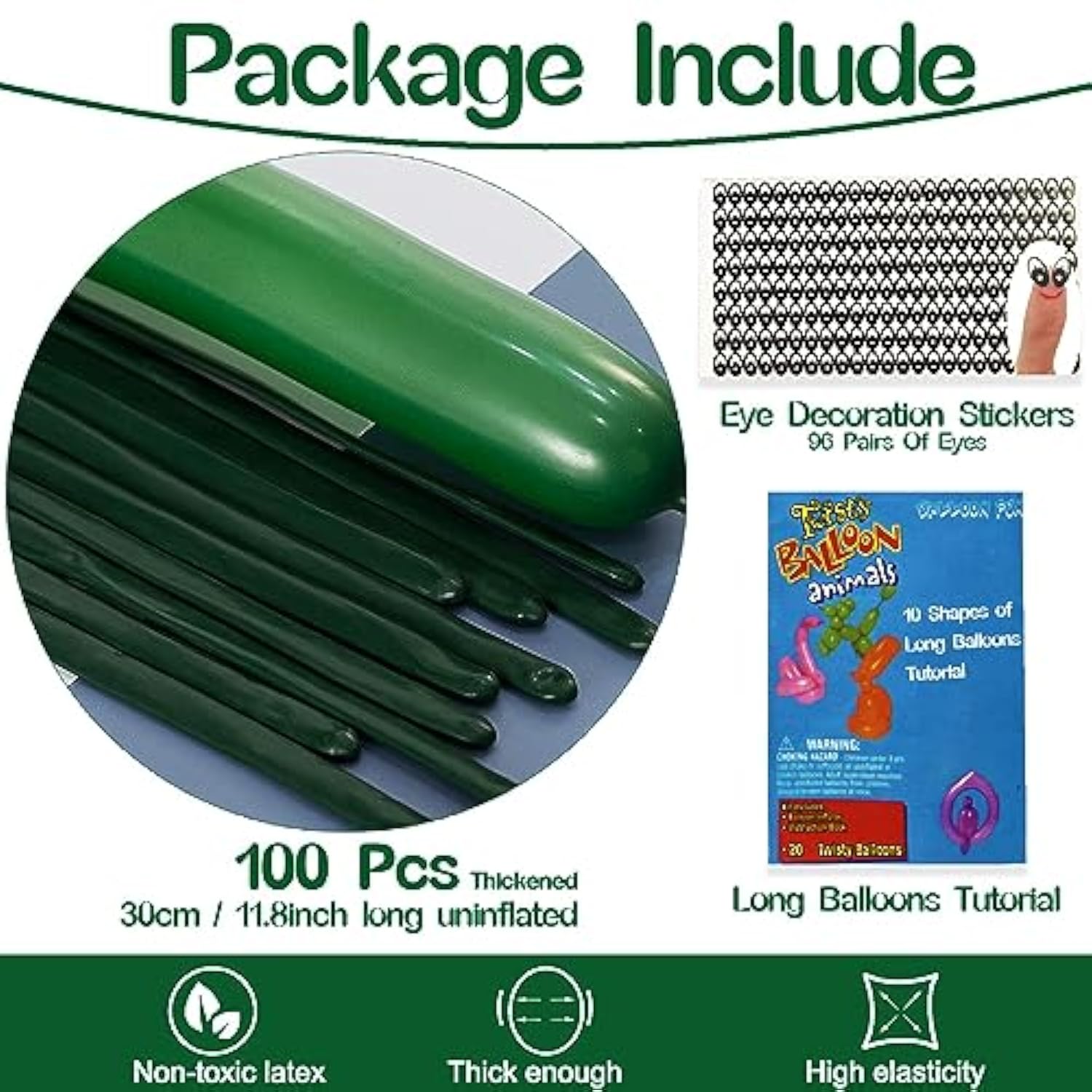 260 Dark Green Twisting Balloons, 100 Pack Skinny Magic for Parties & Decorations