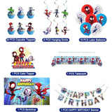 Cartoon Spidey-Themed Birthday Party Supplies. These Decorations Include "Happy Birthday" Banners, Tableware, Tablecloths, Balloons, Large And Small Skewers, And Party-Themed Decoration Sets.