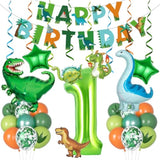 Dinosaur 1St Birthday Party Decorations For Boys Gir, Foil Green Star Number 1 Dinosaur Balloons With Happy Birthday Banner Hanging Swirls For Dino Baby Shower Kids Party Supplies
