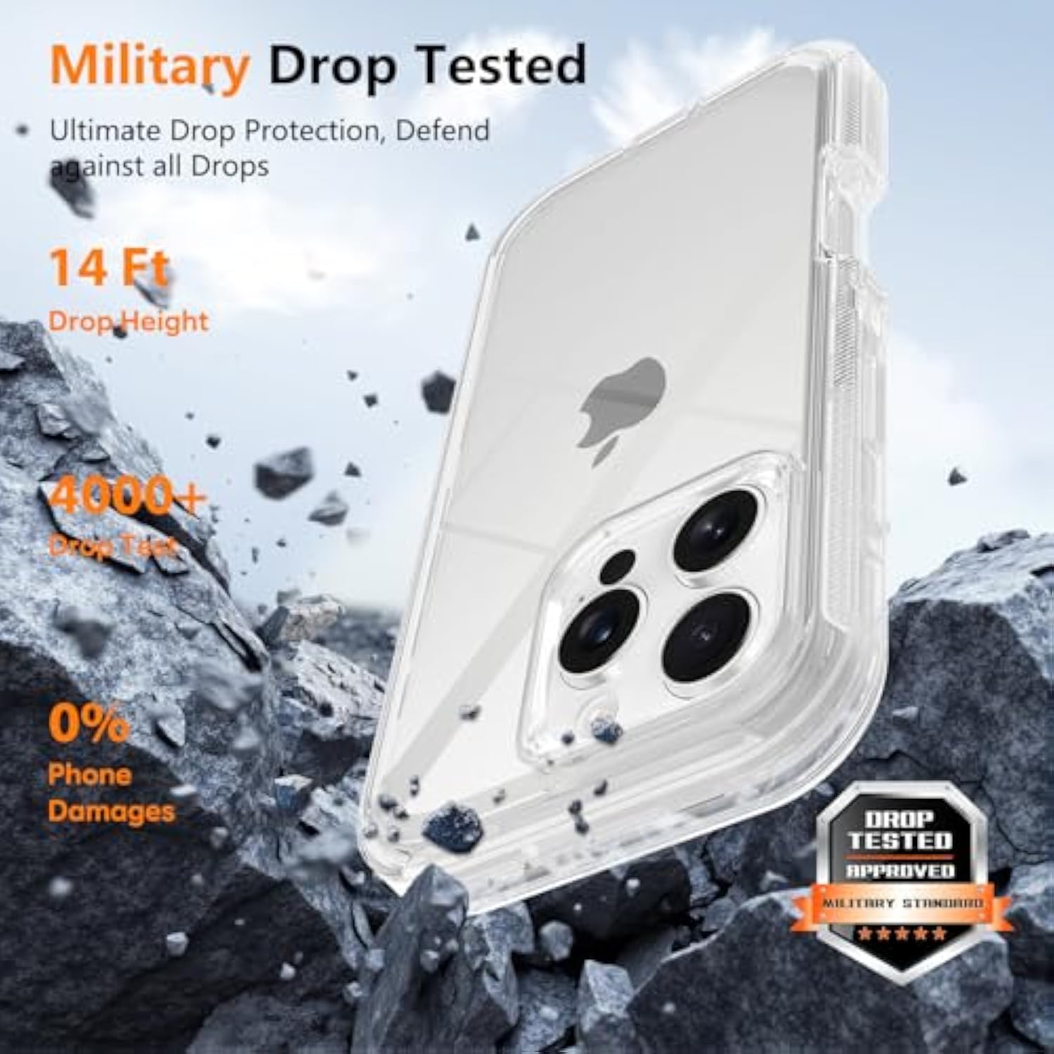 For Iphone 16 Pro Max Case Clear, Anti-Yellowing, Shockproof Protective Transparent Case, Triple-Layer Heavy Duty Protection Phone Case Cover For Apple 16 Pro Max 6.9", Crystal Clear