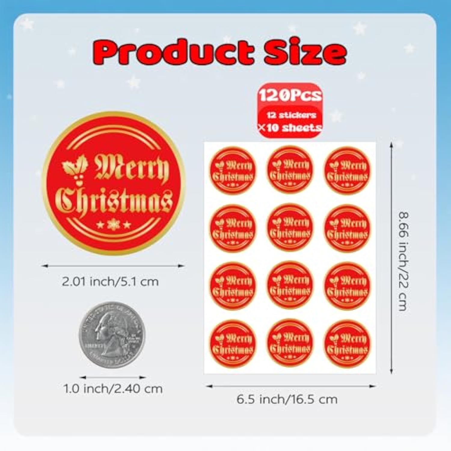 120Pcs Merry Christmas Stickers, 2" Large Christmas Stickers For Cards With Holly Snowflake, Gold Foil Xmas Stickers For Envelopes Boxes Goodie Bag Xmas Decorations