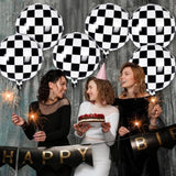 12 Pcs Checkered Racing Foil Balloons Black & White Mylar for Race Car Party Decor
