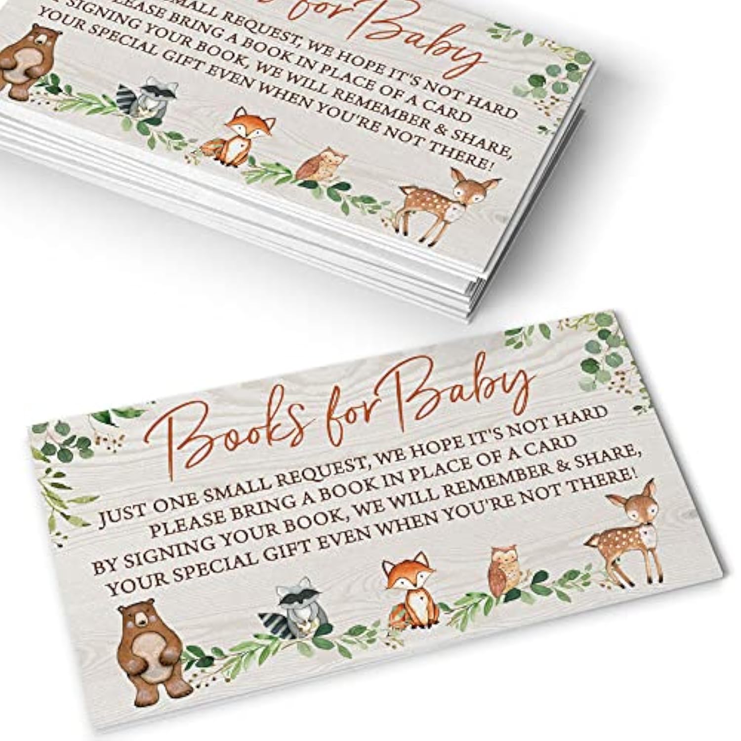 Bring A Book Insert Cards, Set Of 50, Woodland Baby Shower Games, Activities, Favors