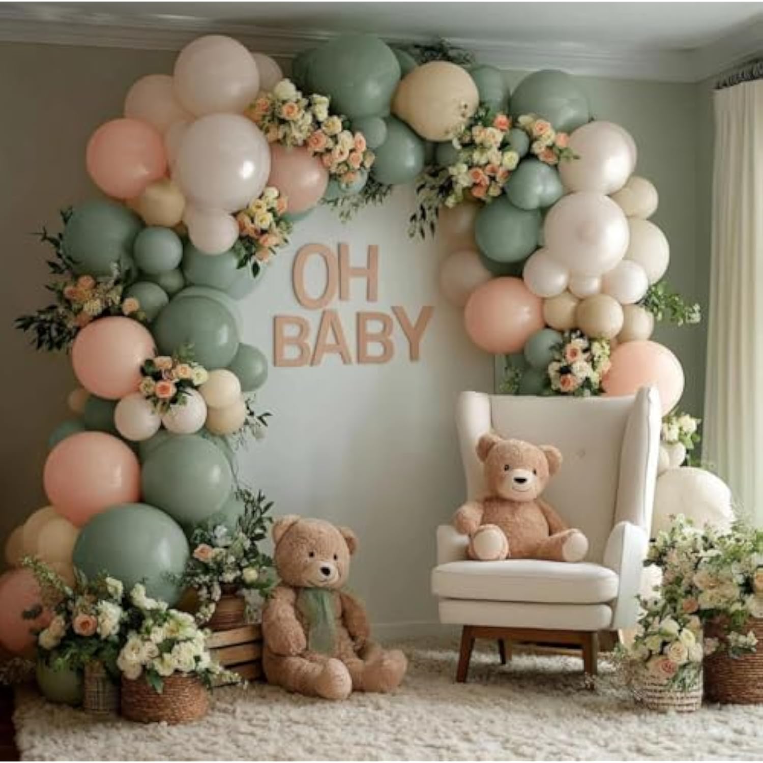 Dusty Green Pink Balloon Garland Double Stuffed Blush Pink Cream Sage Green Peach Sand White Balloon Arch Kit For Baby Bridal Shower Wedding Birthday Spring Party Decoration