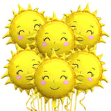 Sun Balloons, 30" Large Sun Party Decorations Sun Foil Balloons For 1St Birthday Baby Shower Summer Themed Party Birthday Decorations, Yellow, 6Pcs