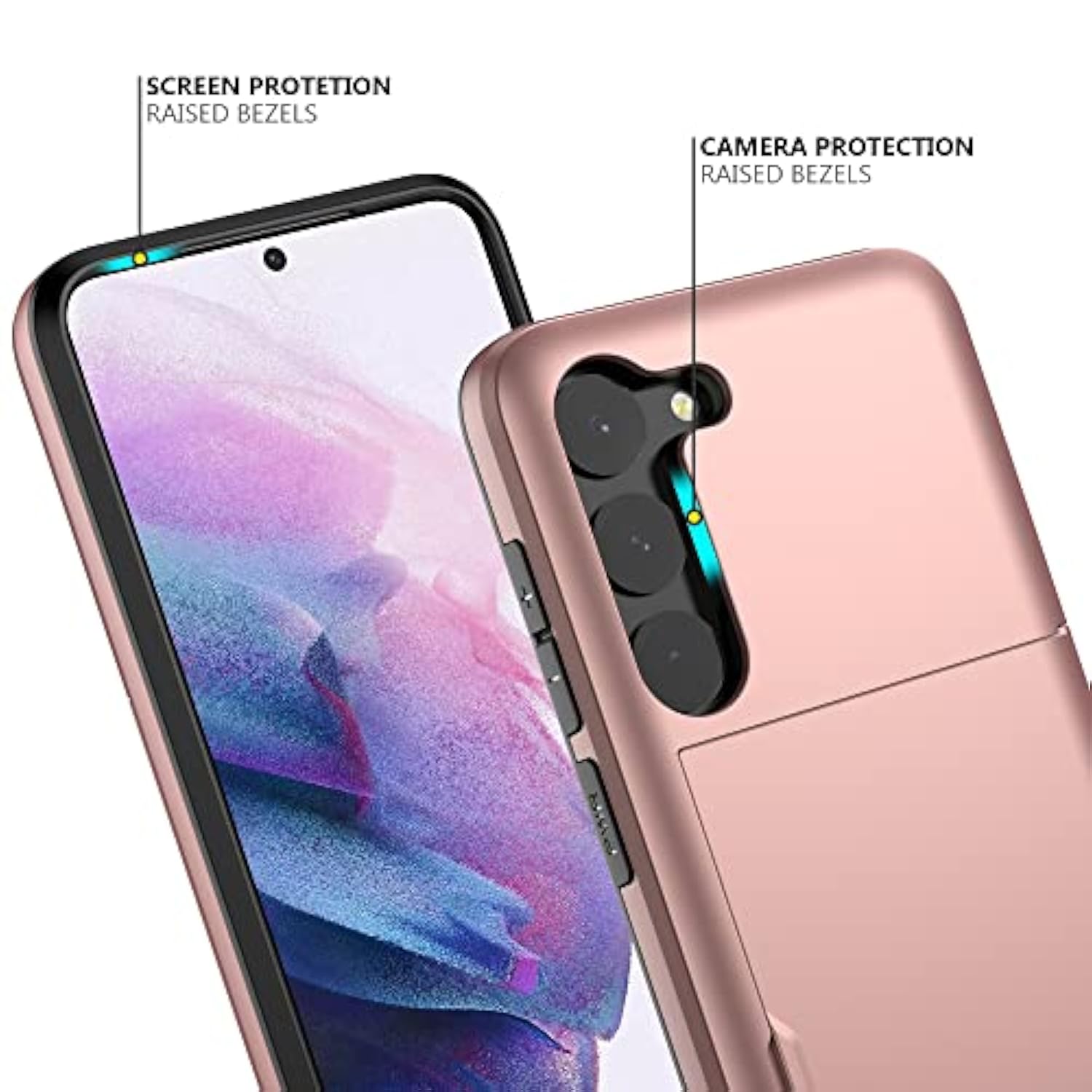For Samsung S23 Case With Card Holder 5G 6.1 Inch Slim Dual Layer Heavy Duty Protective For Galaxy S23 Case Hidden Card Slot Wallet Case For Samsung S23(Rose Gold)
