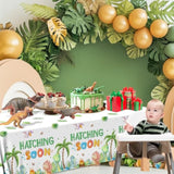 3Pieces Dinosaur Baby Shower Decorations Tablecloth, Hatching Soon Tablecover Disposable, It'S A Boy Party Supplies Tablecloth For Boy Baby Shower