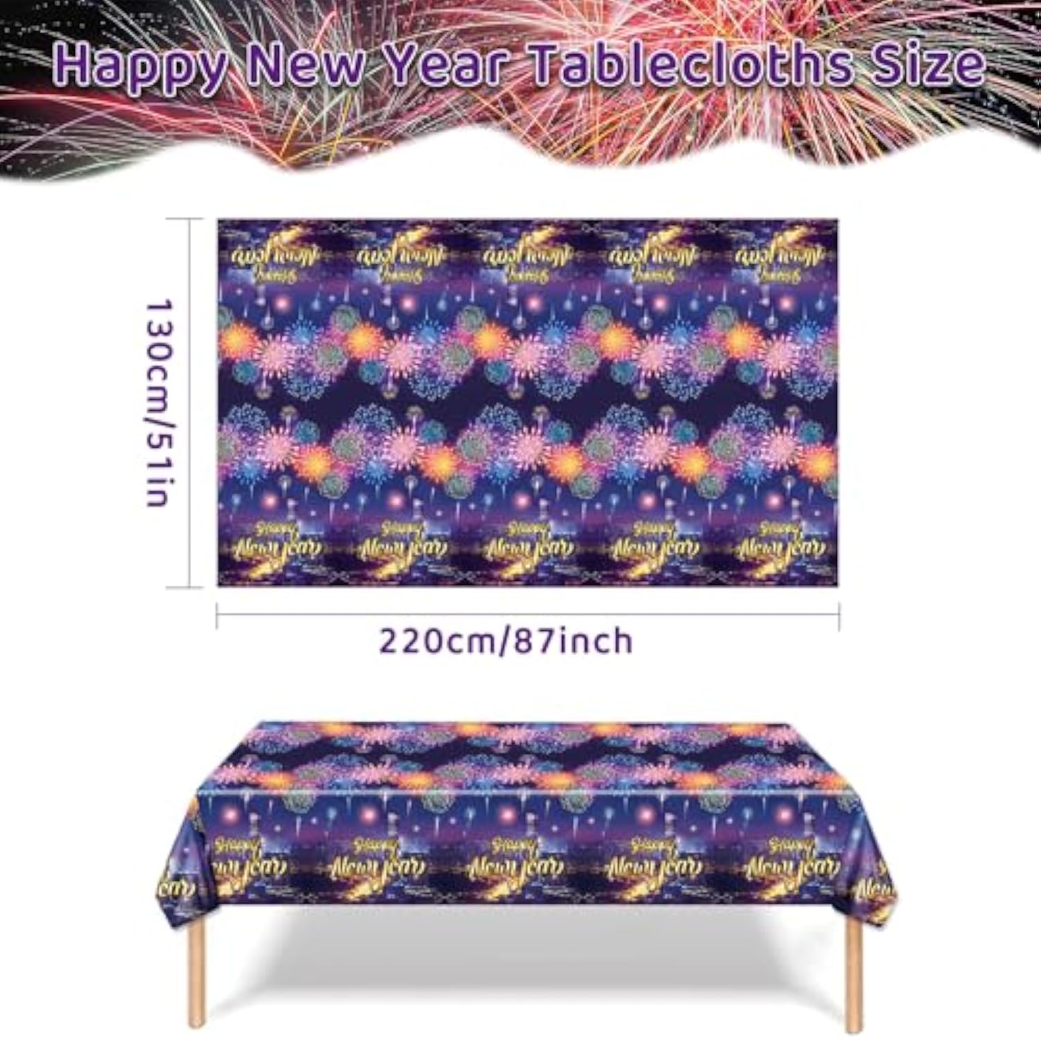 3 Pcs Firework Happy New Year 2026 Tablecloths Colorful NYE Party Covers