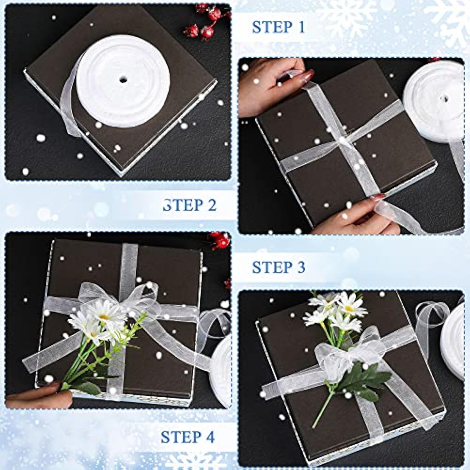 2 Rolls/ 98 Yards Sheer Organza Ribbon Chiffon Ribbon Organza Satin Ri