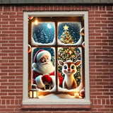 Merry Christmas Window Decorations – Cute Santa Claus And Reindeer With Snowflakes, Xmas Window Cover Banner Backdrop For Indoor Outdoor Holiday Party, Winter Home Decor, Christmas Poster 47×31 Inch