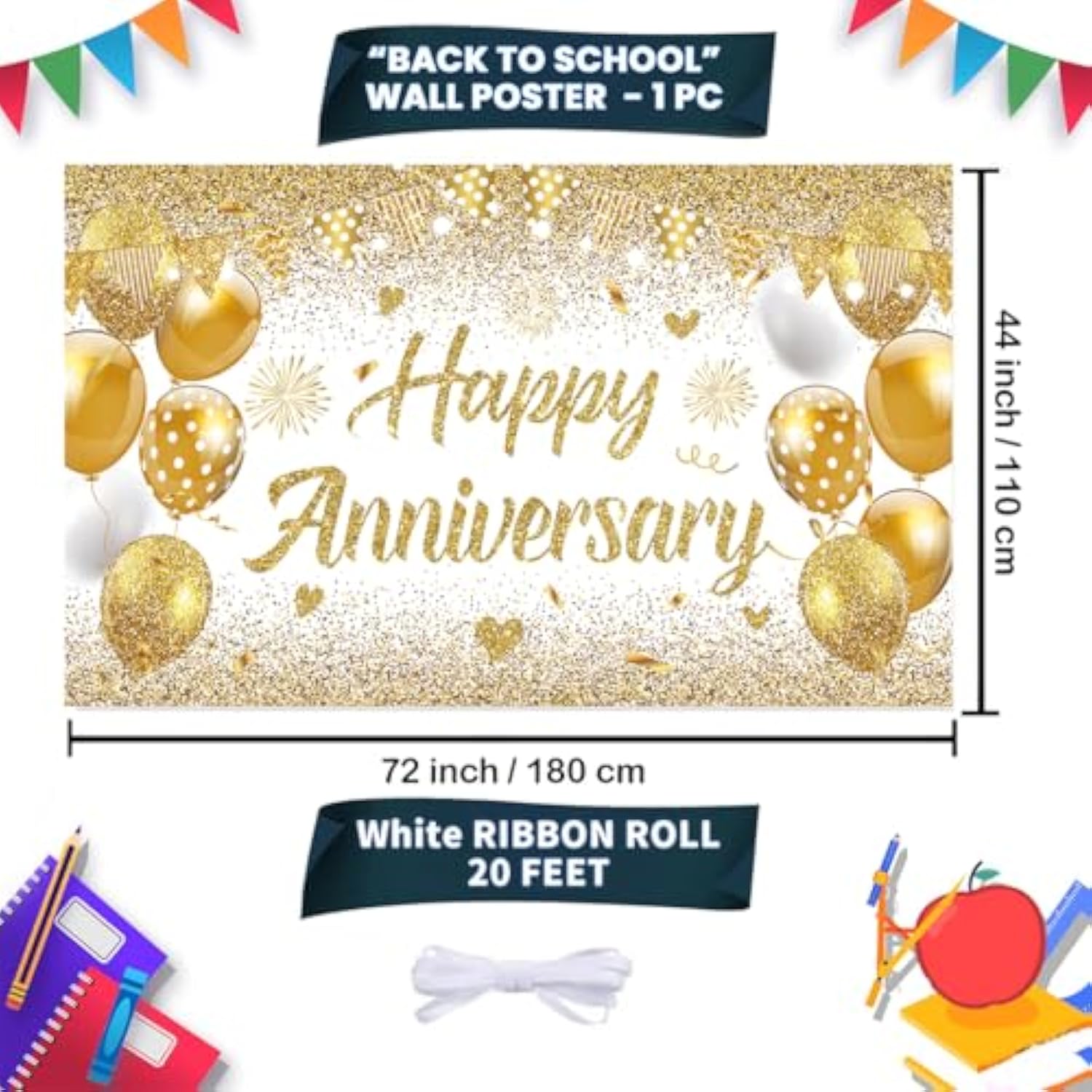 White Gold Happy Wedding Anniversary Banner For 5 10 15 20 25 30 40 50 For Couple, Happy Anniversary Decorations, Surprise For Parents Cheers To Wedding Supplies 71X43In