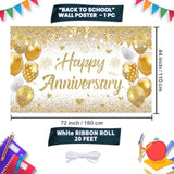 White Gold Happy Wedding Anniversary Banner For 5 10 15 20 25 30 40 50 For Couple, Happy Anniversary Decorations, Surprise For Parents Cheers To Wedding Supplies 71X43In