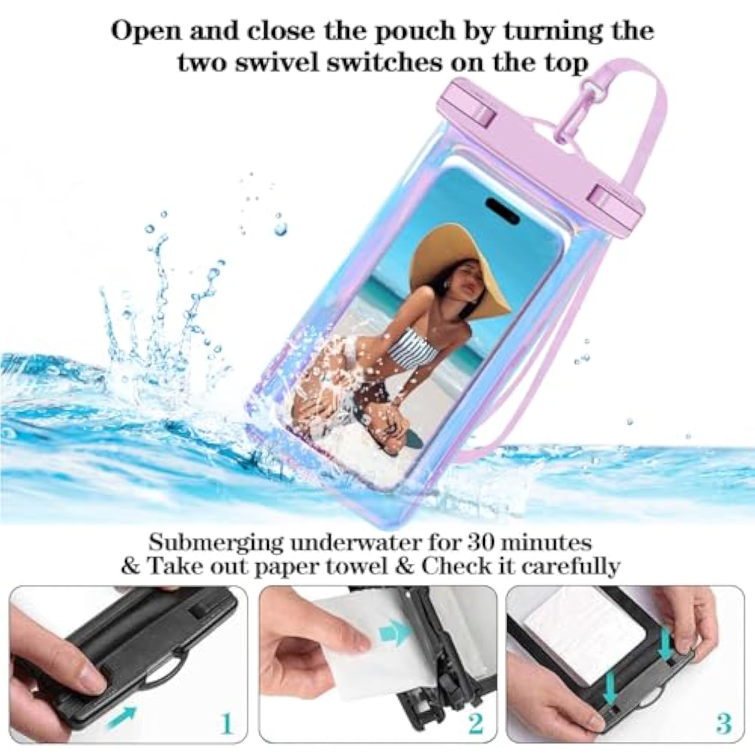 4 Pack Iridescent Waterproof Phone Pouch Up to 8.3 Inch IP68 Outdoor Use
