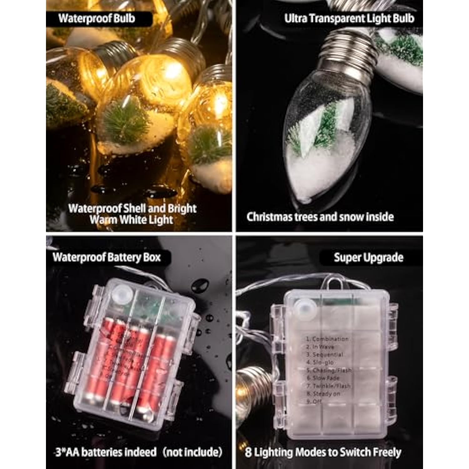 2Pcs Christmas Snow Globe String Lights Indoor Decorations 6.6 Ft Battery Operated Powered String Lights For Christmas T