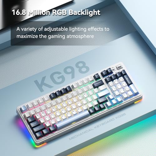 Kg98 Mechanical Keyboard,Hot Swappable Custom Gaming Keyboard,Pre-Lubed Linear Switches,Rgb Sidelit,Tri-Mode 98 Keys Compact Layout For Gaming/Typing/Win/Mac/Pc