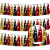 3P Metallic Fringe Banner Garland Foil Tinsel Streamer Wall Hanging Curtain Backdrop Banners For Parade Floats Graduation Decorations, Baby Bridal Shower Party Decoration(Red-Black Gold)
