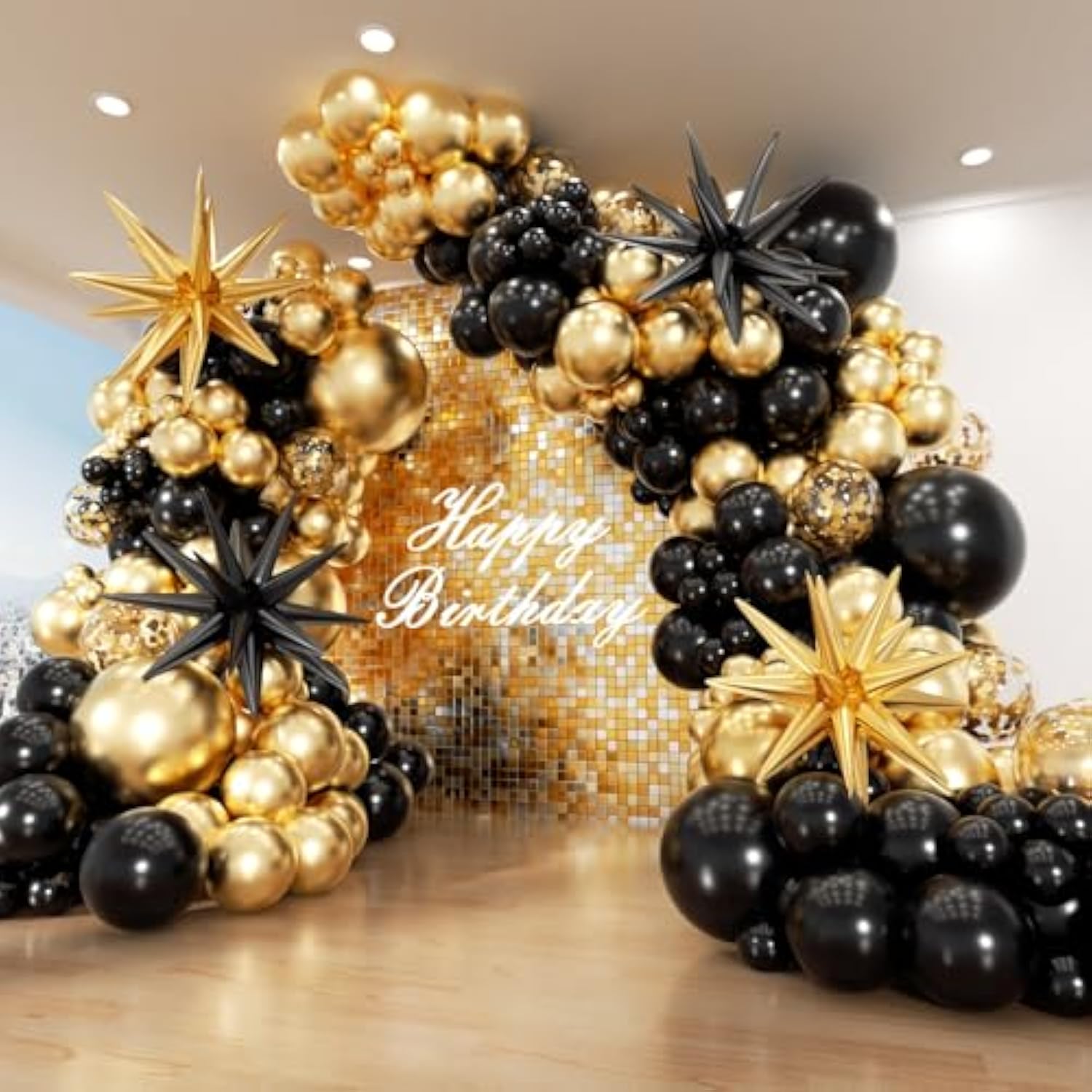 Black And Gold Balloon Arch Garland Kit 153Pcs With Star, 22 18 12 10 5In Different Size Black And Gold Confetti Latex Balloons For Birthday Anniversary Graduation New Year Party Decoration