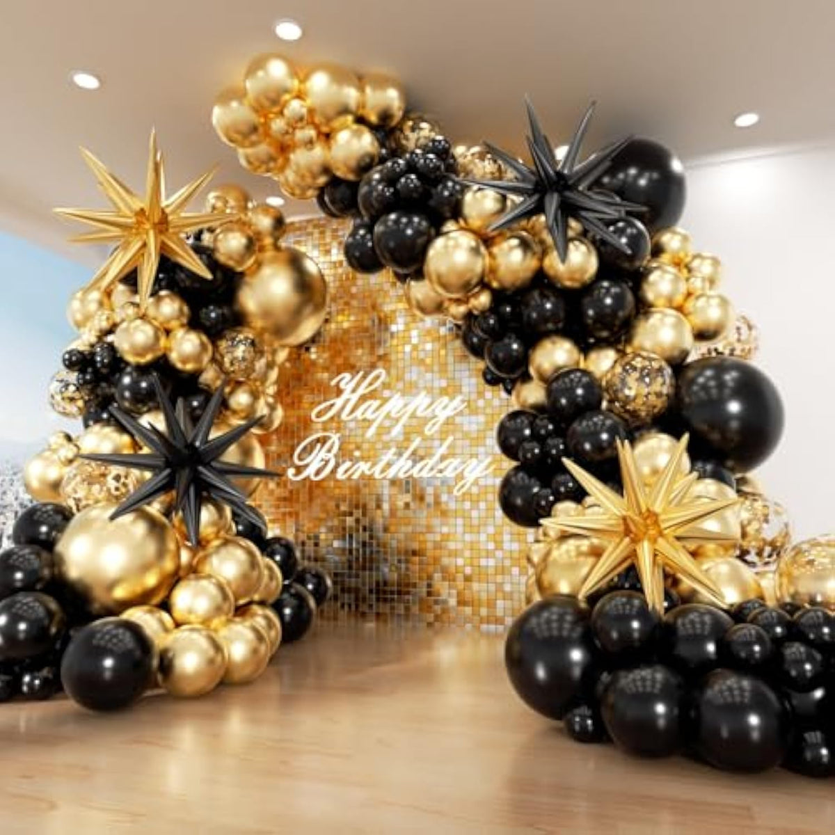 Black And Gold Balloon Arch Garland Kit 153Pcs With Star, 22 18 12 10 5In Different Size Black And Gold Confetti Latex Balloons For Birthday Anniversary Graduation New Year Party Decoration