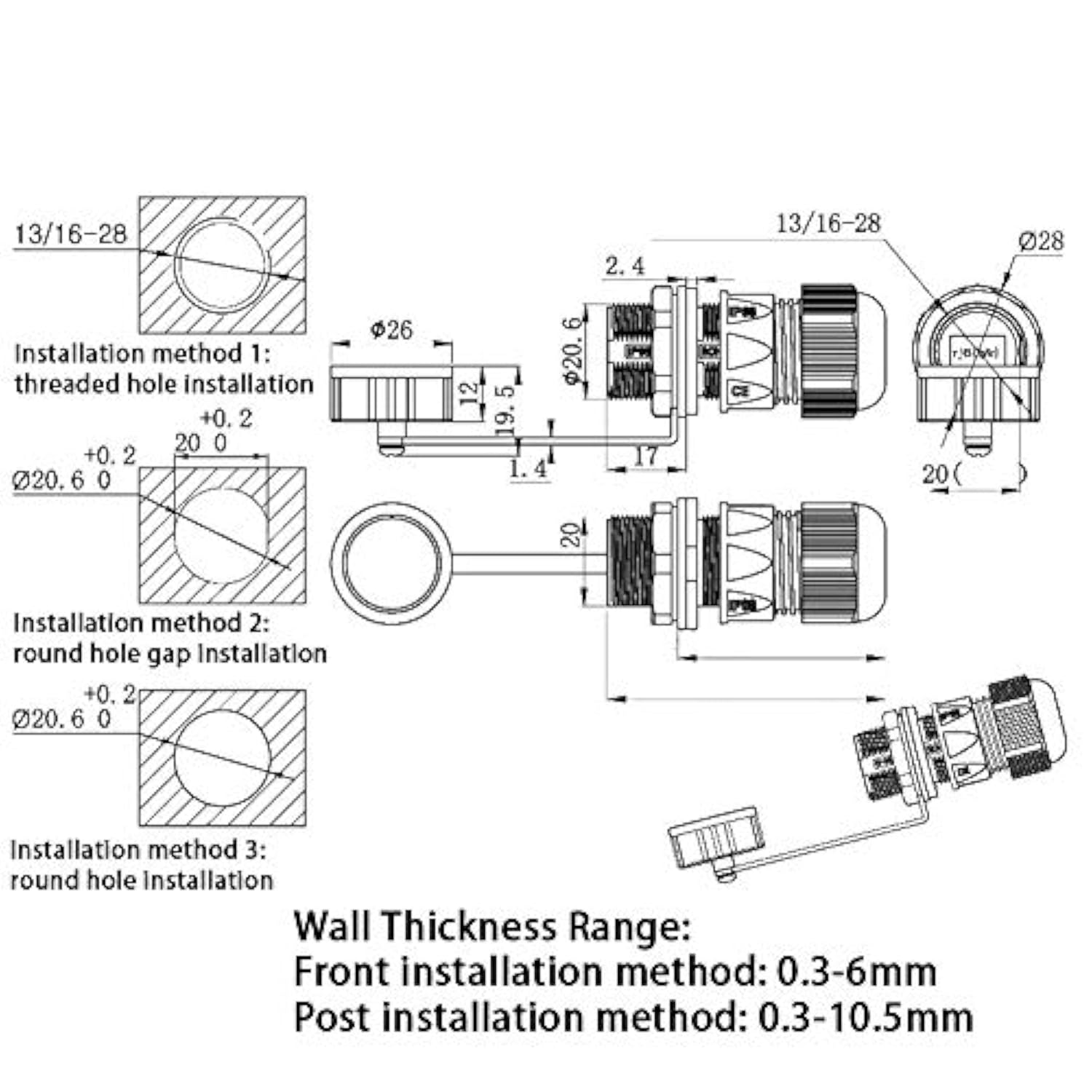 5Pcs Panel Mounting Rj45 Waterproof Connector Cat5/5E/6 Ethernet Lan Cable Cou
