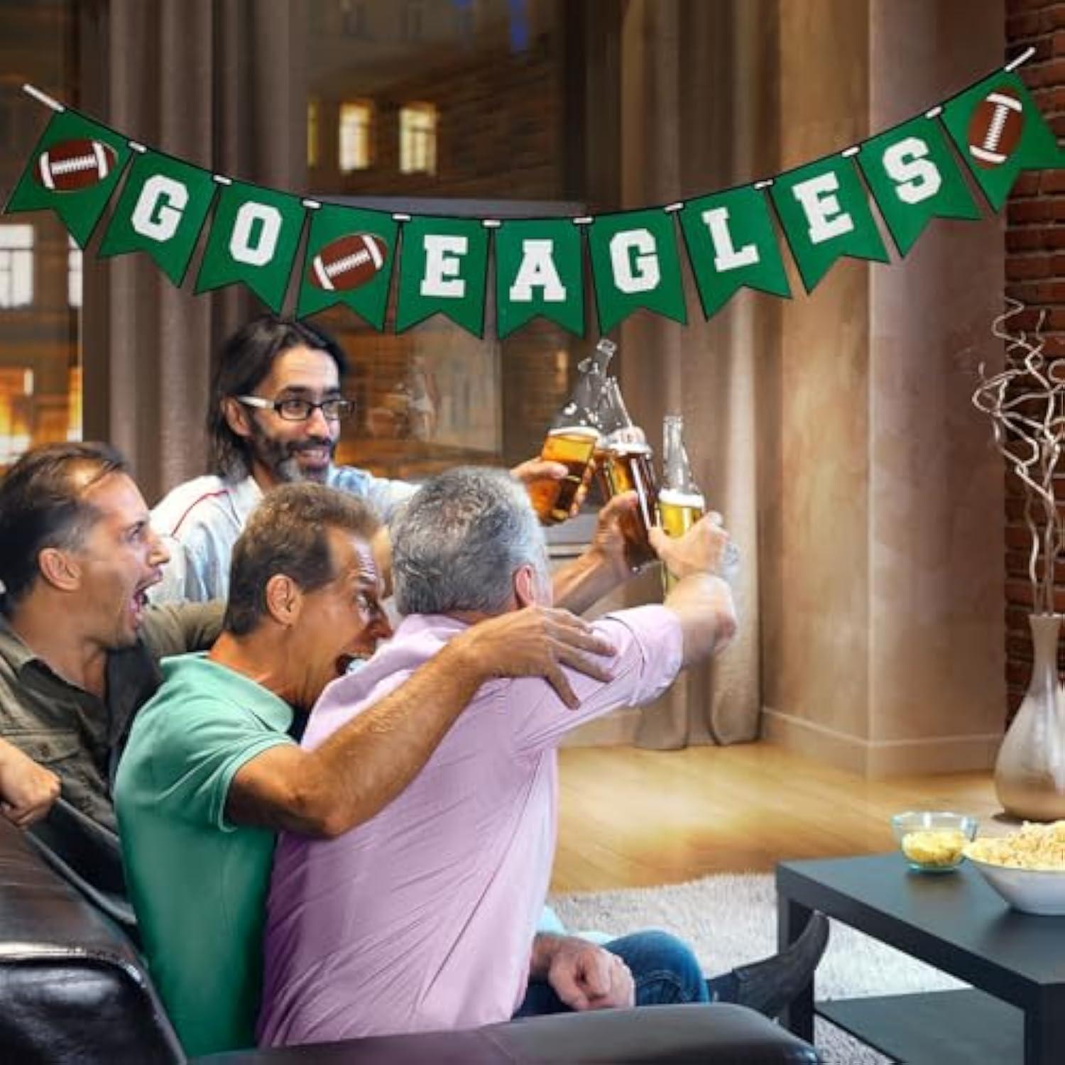 Go Eagles Banner - Football Game Day Decor, Green Felt Rectangular Banner