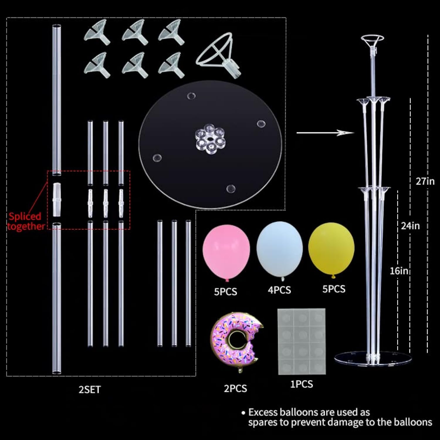 Donut Balloon Centerpiece Kit – 2 Stands with Foil & Pastel Balloons for Party Decor