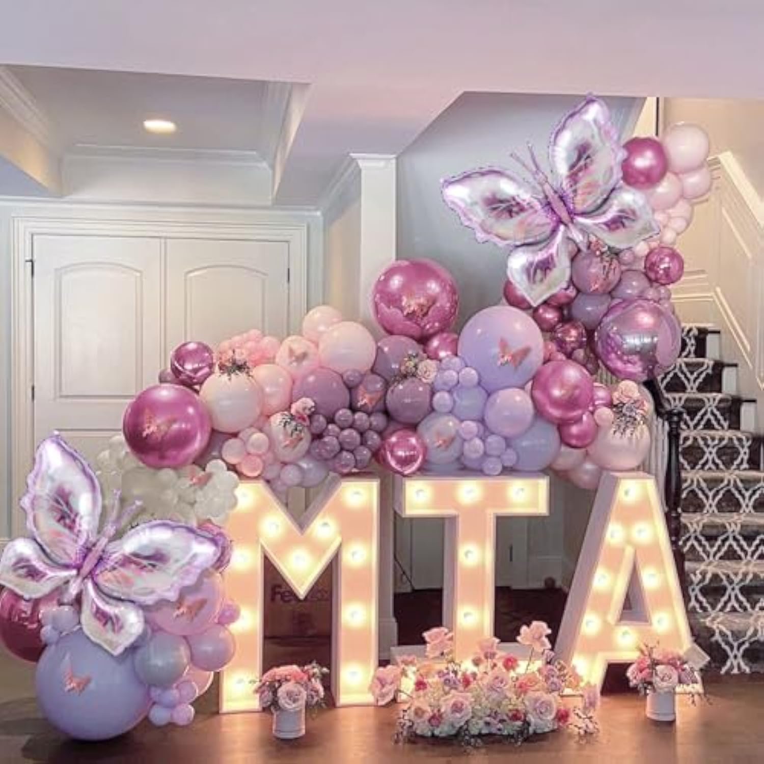 Butterfly Balloon Arch Kit - 142Pcs Pastel Pink & Purple Balloons With Butterfly Stickers & Large Foil Balloons For Girl'S Baby Shower, Wedding, Birthday Party Decorations