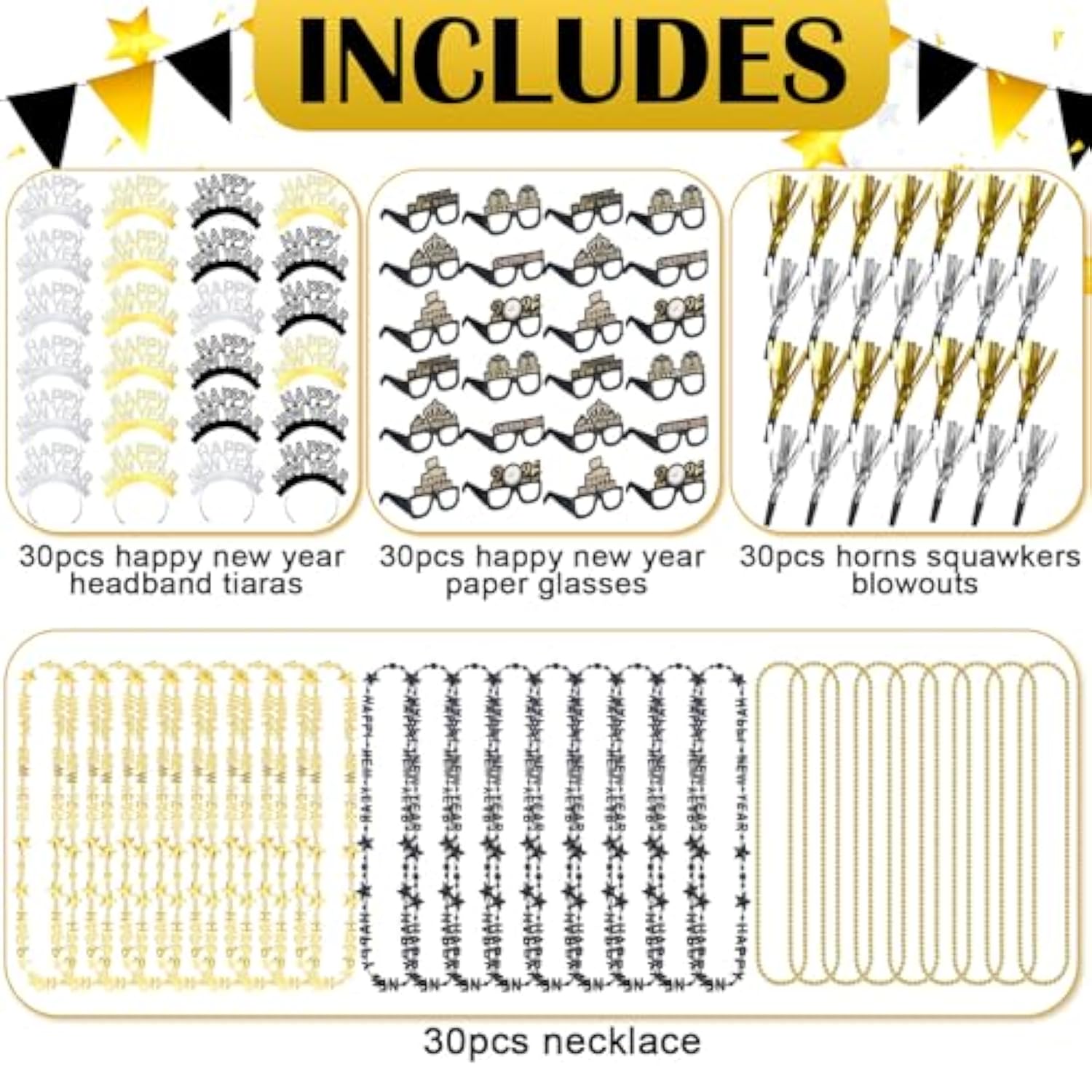 120-Piece 2026 New Year Party Set with Headbands, Glasses, Necklaces, and Noise Makers