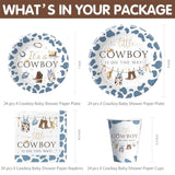Western Cowboy Baby Shower Decorations Tableware - Wild West Rodeo Little Cowboy Baby Boy Table Decorations Party Supplies, Paper Plate, Cup, Napkin, Tablecloth, Cutlery | Serves 24