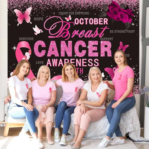 7X5FT Breast Cancer Awareness Backdrop Pink Ribbon Love Hope Party Banner