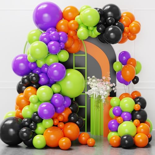 Halloween Balloons Arch Kit, 129pcs Black Orange Purple Green Balloons