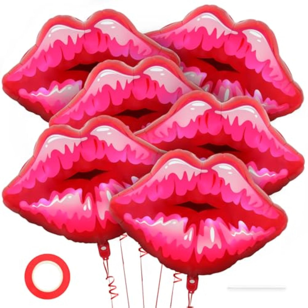 6 Pc 30" Big Red Lip Balloons Foil Kiss Balloons for Valentine's/Galentine's Decor