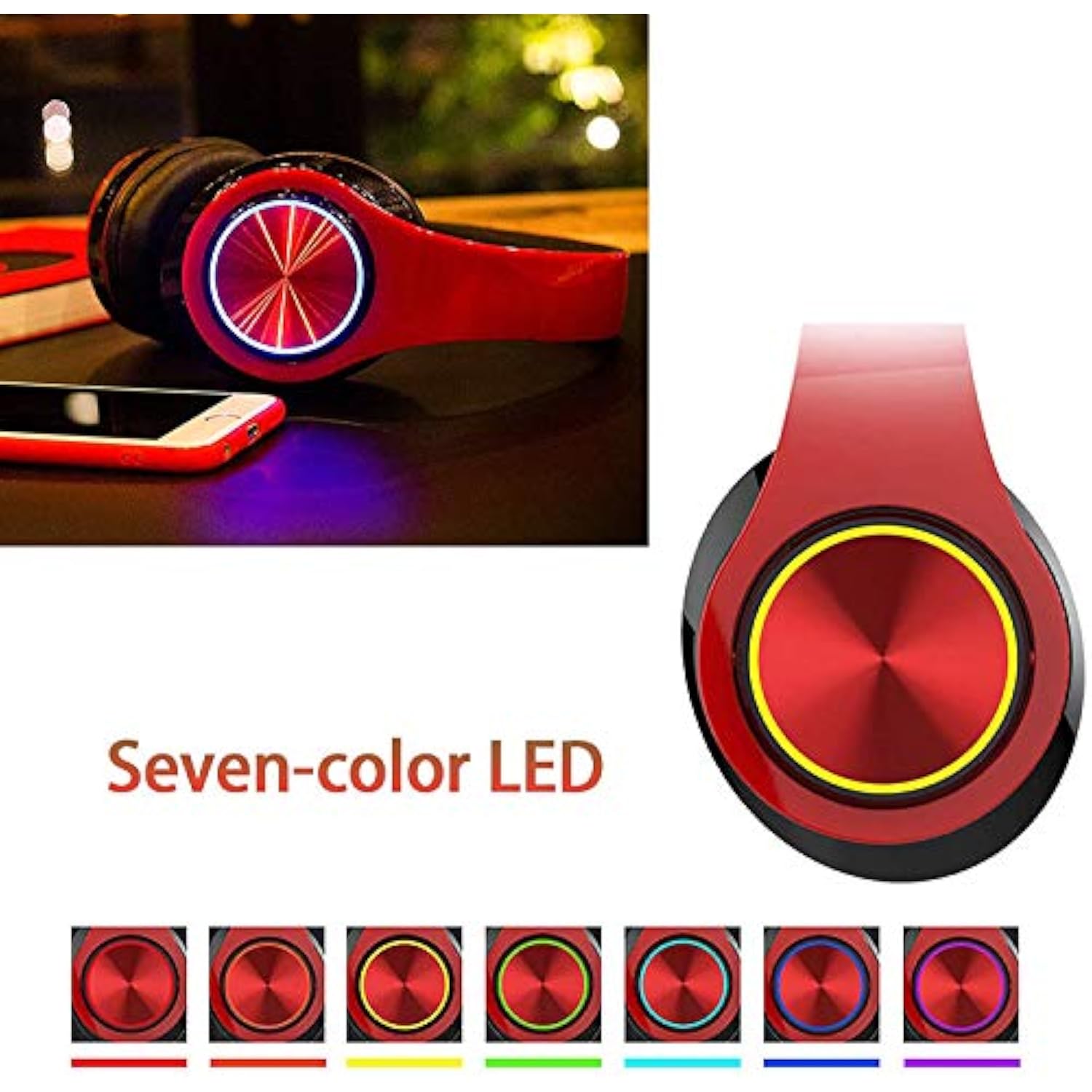 Bluetooth Headphones Over Ear Headphones With Deep Bass Led Foldable Stereo He