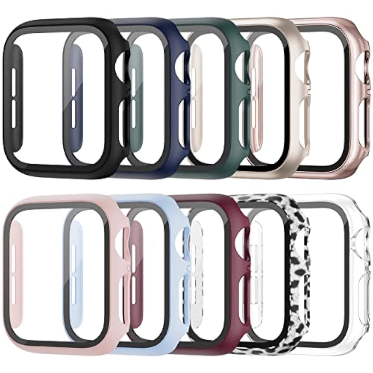 10 Pack Case For Apple Watch Series 3/2/1 38Mm With Tempered Glass Screen Protector, High Definition Scratch Resistant Hard Pc Bumper Cover For Apple Watch Accessories (10 Colors, 38Mm)